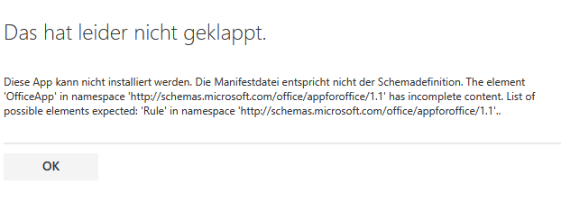 Error Message Outlook Add In